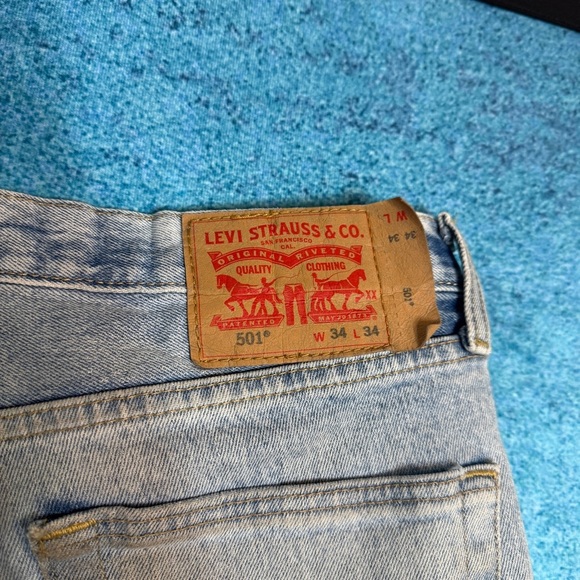 Levis 501 Jeans Men's Size 34x34 Straight Button Fly Red Tab Blue Fits 36x33 - Picture 12 of 15